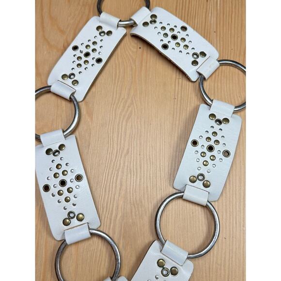 VTG Y2K 90s Women’s Leather Belt White Studded 34-36” Wide Whimsigoth Grunge - Picture 2 of 5